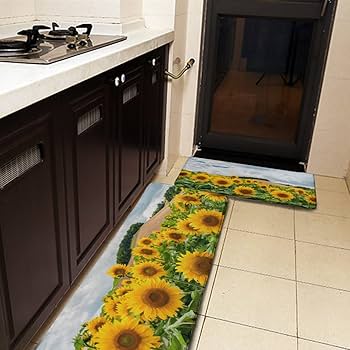 Amazon｜ひまわり 風景 キッチンマット 2枚セット 台所マット
